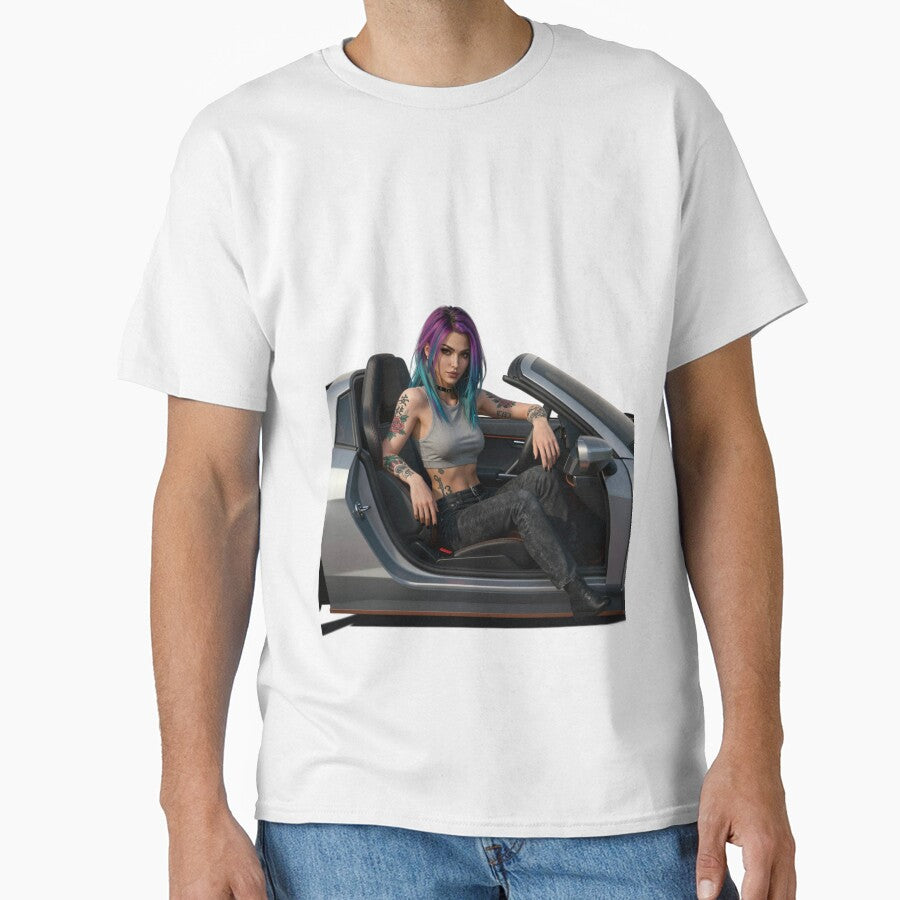 Cyberpunk Lady sitting in sports car by aykiradesigns