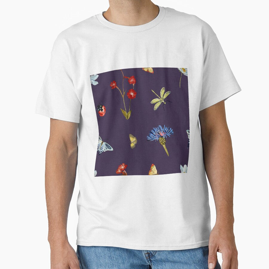 Insect flower daisy colorful pattern a watercolor violet by Yana Mustafina | Boho Soulful Designs T-Shirts,... (Image 1)