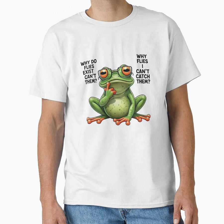Funny Thinking Frog – Why Do Flies Exist Meme Illustration T-Shirts, Hoodie, Sweatshirt