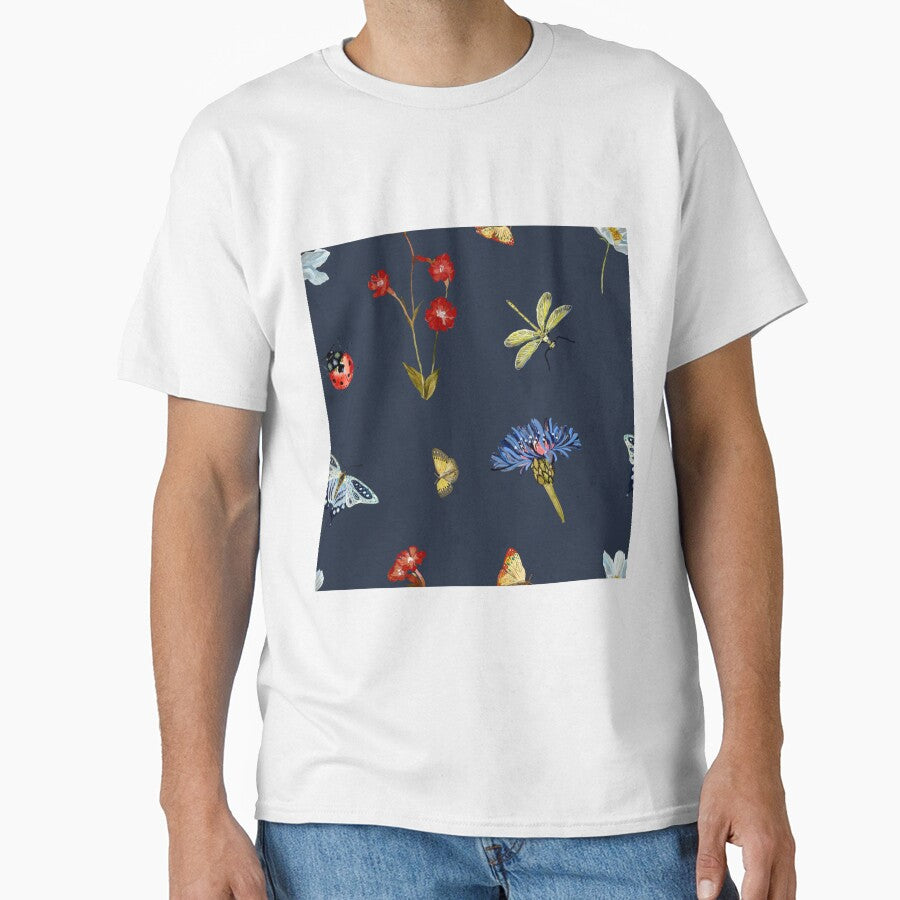 Insect flower daisy colorful pattern a watercolor indigo by Yana Mustafina | Boho Soulful Designs T-Shirts,... (Image 1)