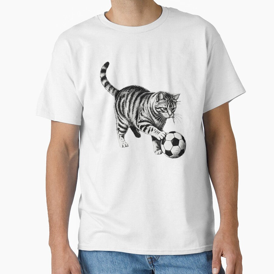Tabby Cat Playing Soccer – Vintage Engraving Illustration by CatVibesStudio