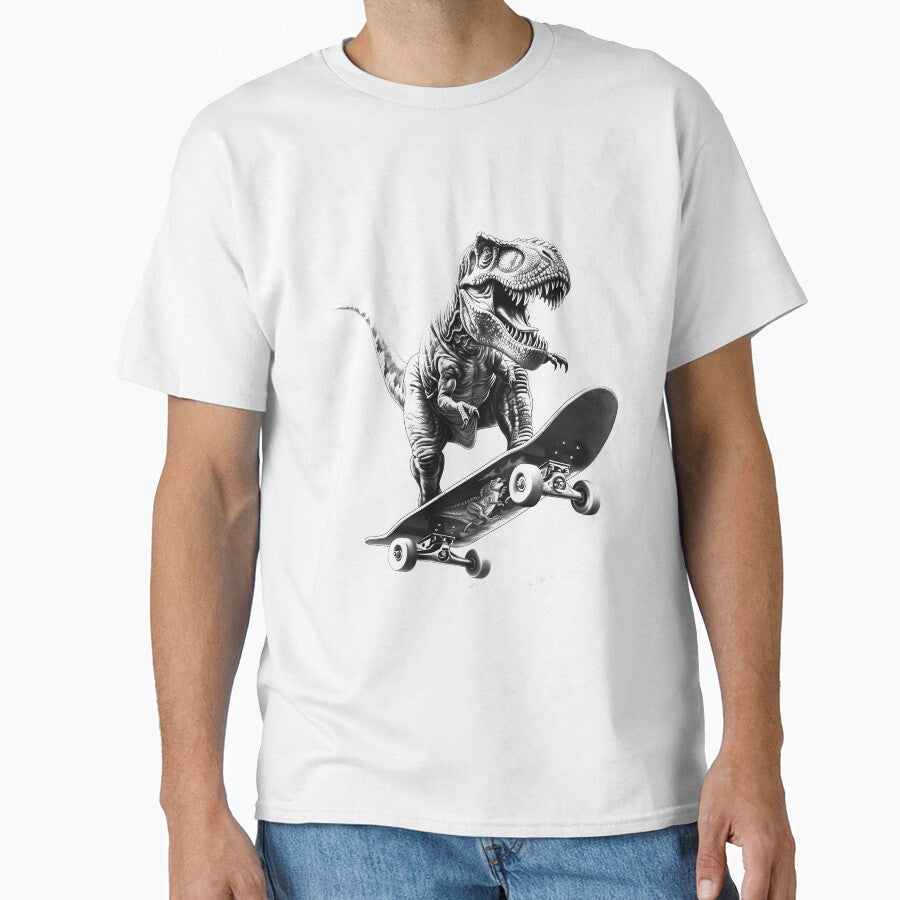 Skateboarding T-Rex Illustration | Black and White Dino Skate Art by inkoutninja T-Shirts, Hoodie, Sweatshirt (Image 1)