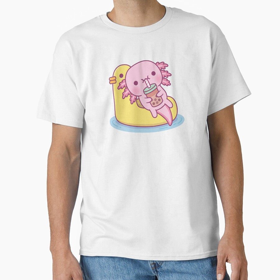 Cute Axolotl Chilling On Duck Pool Float Drinking Bubble Tea by rustydoodle T-Shirts, Hoodie, Sweatshirt (Image 1)