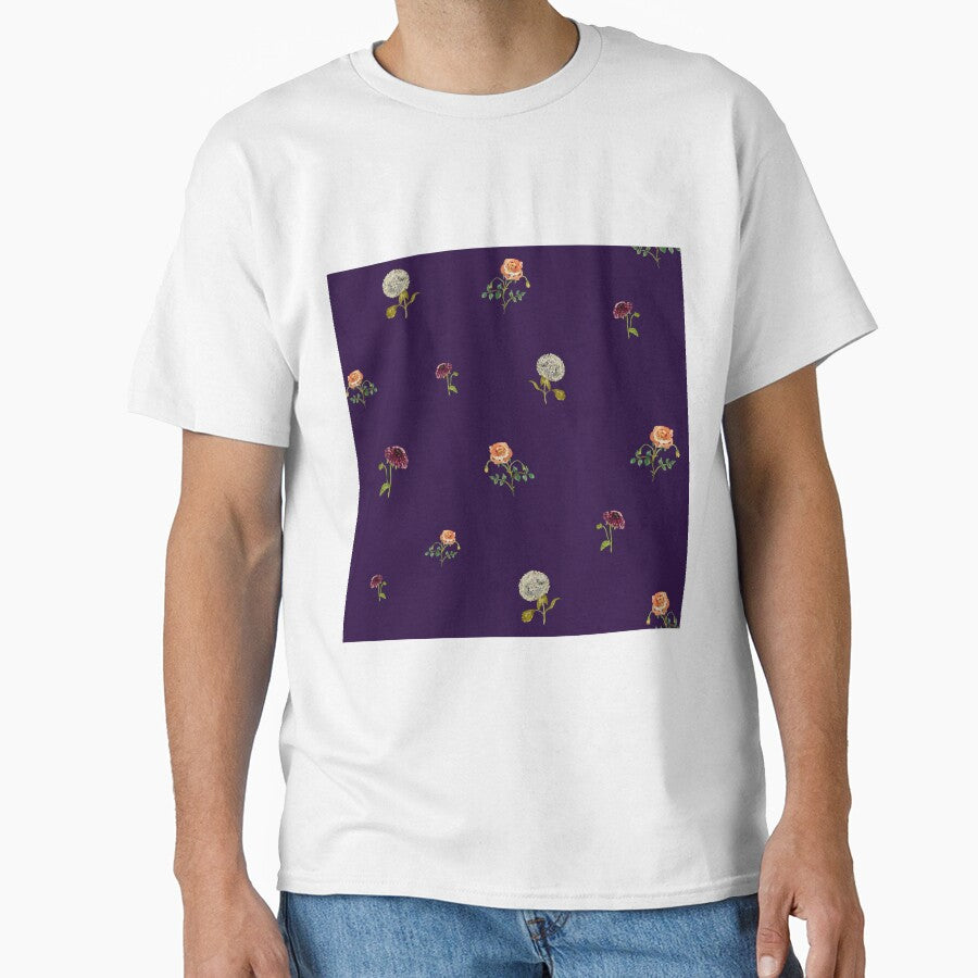 Dahlia hydrangea rose pattern cute a watercolor violet by Yana Mustafina | Boho Soulful Designs T-Shirts,... (Image 1)