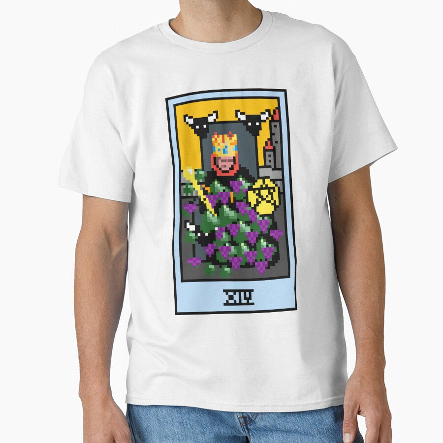 Wait, is this pixel art tarot? Yellow - Minor Arcana 'King of Pentacles' (Design for T-shirt, stickers and... (Image 1)