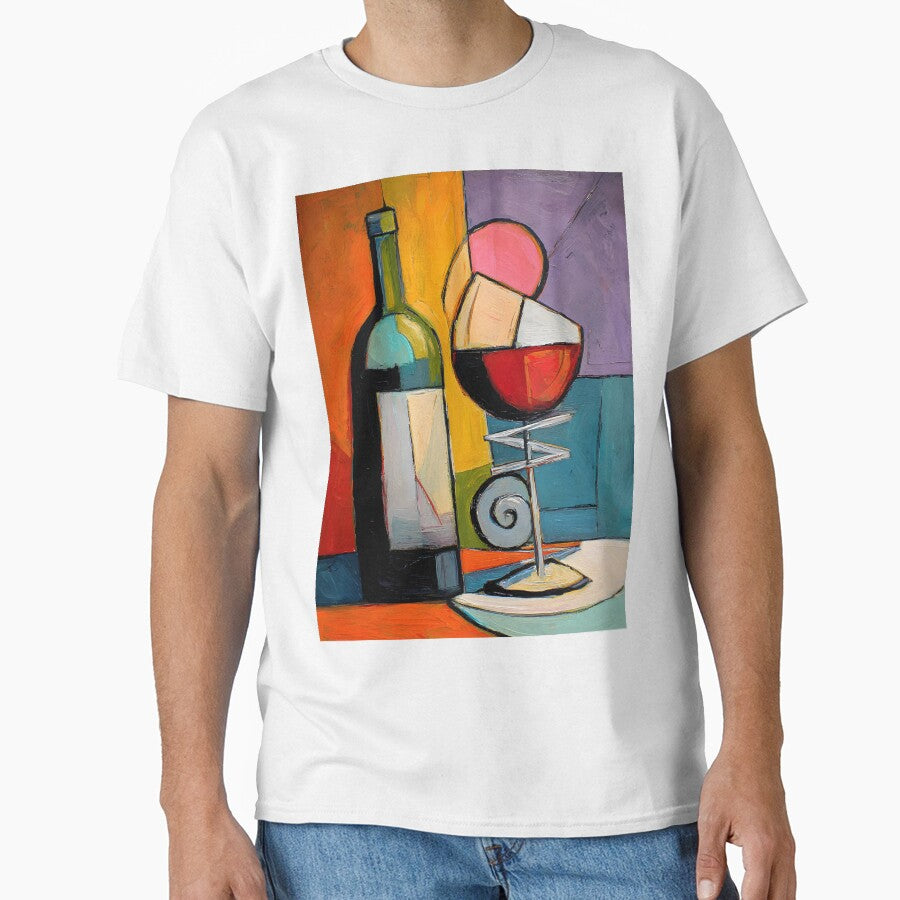 Cubist Wine Bottle and Glass - Bold Geometric Still Life with Vibrant Modern Color Composition by OlfactoART Studio