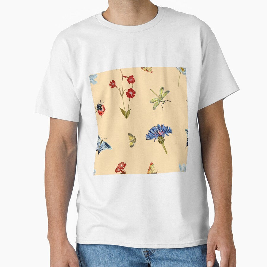 Insect flower daisy colorful pattern a watercolor peach by Yana Mustafina | Boho Soulful Designs T-Shirts,... (Image 1)