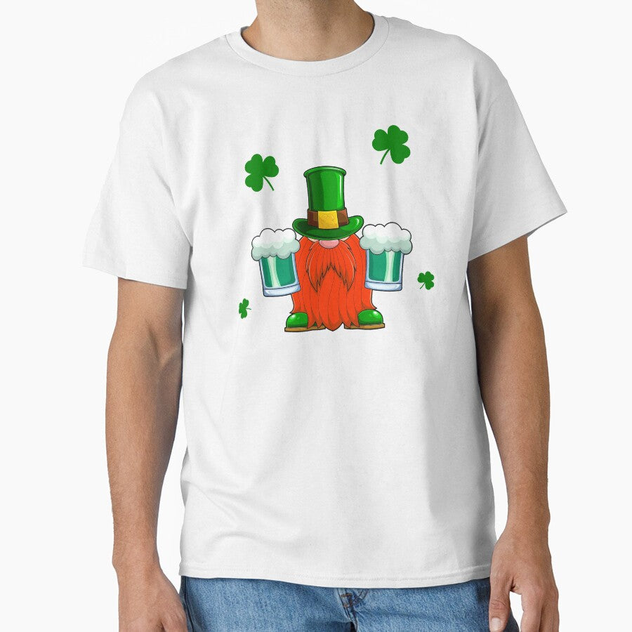 St Patricks Day Cute Green Gnome Drinking Beer & Shamrock Lucky Charm by smailjr T-Shirts, Hoodie, Sweatshirt (Image 1)
