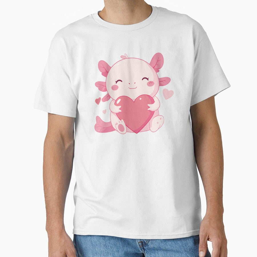 Cute Axolotl Holding Heart – Kawaii Valentine Axolotl by Rocamisetas T-Shirts, Hoodie, Sweatshirt | BlankRebels.com (Image 1)