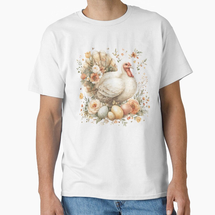 Elegant Watercolor Easter Turkey with Pastel Eggs and Roses by 1707warehouse T-Shirts, Hoodie, Sweatshirt (Image 1)