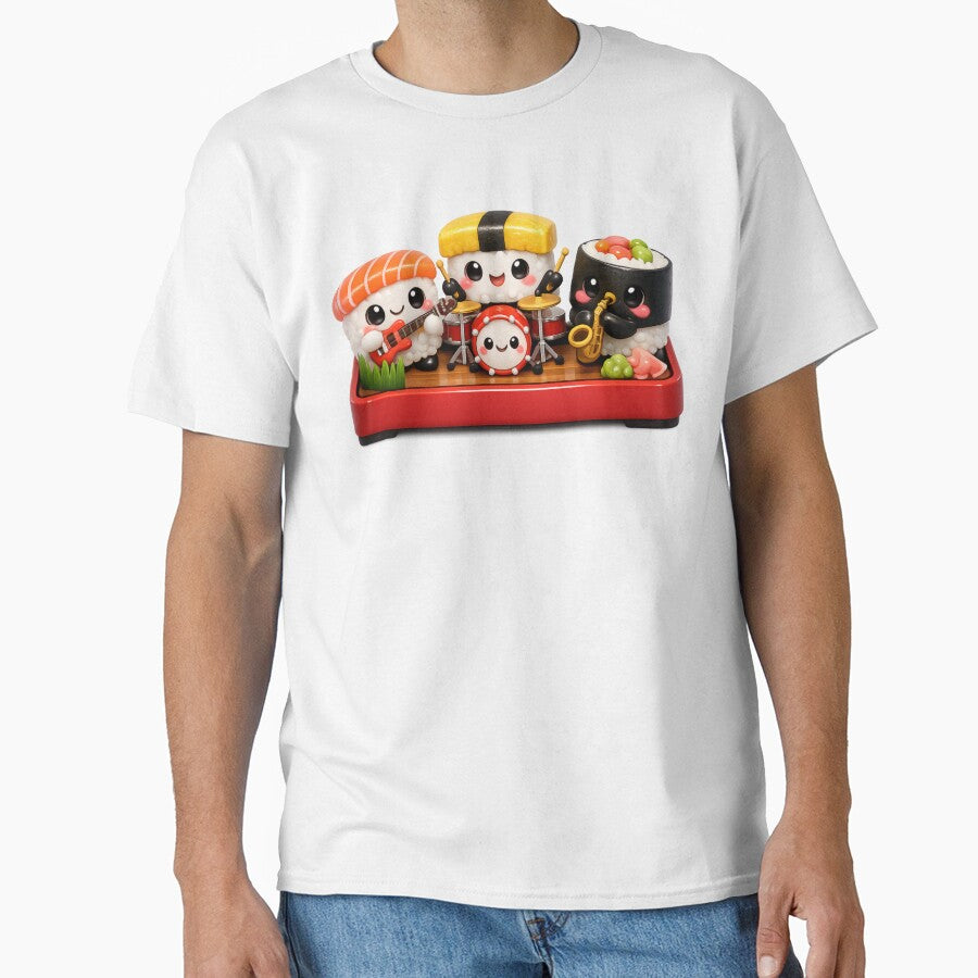 Cute Sushi Band Trio | Kawaii Cartoon Food Musicians by Moons Studio T-Shirts, Hoodie, Sweatshirt | BlankRebels.com (Image 1)