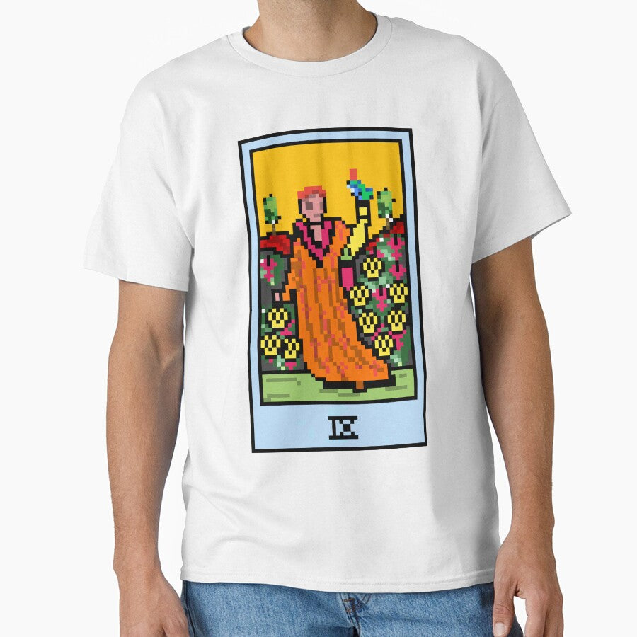 Wait Is This Pixel Art Tarot? Yellow Minor Arcana 'Nine Pentacles' ( Stickers Other Accessories) T-Shirts, Hoodie, Sweatshirt