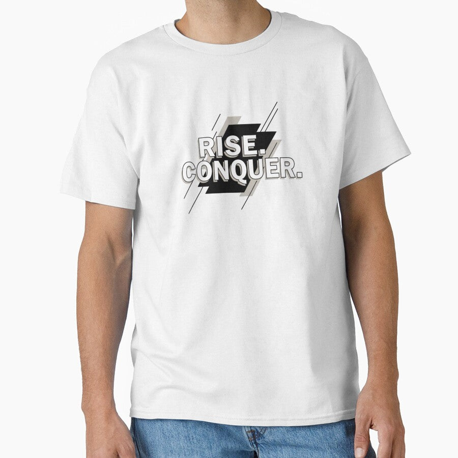 Rise. Conquer. – Streetwear & Gym Motivation Quote by Happyfreedom T-Shirts, Hoodie, Sweatshirt | BlankRebels.com (Image 1)