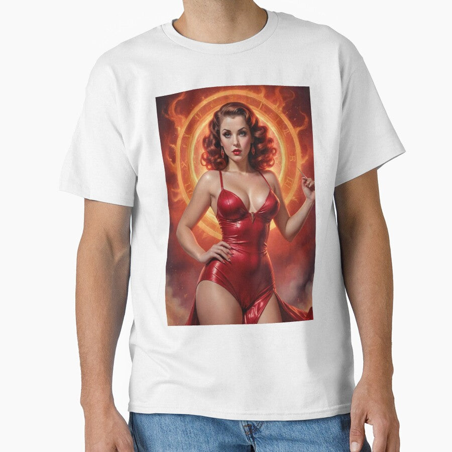 Aries Zodiac Rebirth | Vintage Fantasy Fire Goddess Pin-Up by MissSaylor T-Shirts, Hoodie, Sweatshirt (Image 1)