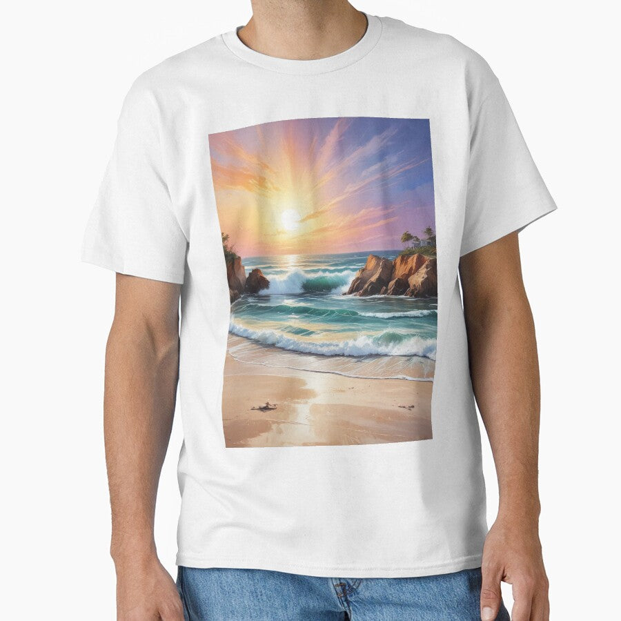 Beautiful sea beach view acrylic painting print design by Anshu3813 T-Shirts, Hoodie, Sweatshirt | BlankRebels.com (Image 1)