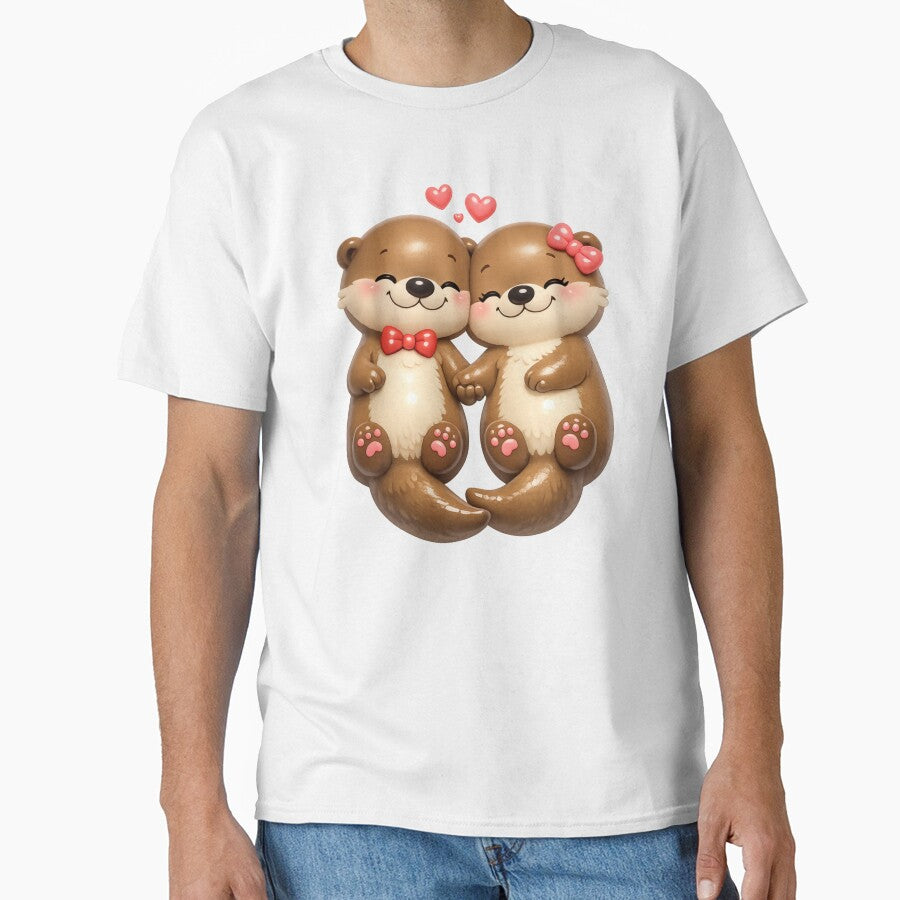 Cute Otter Couple in Love | Kawaii Valentine's Day Art by Moons Studio T-Shirts, Hoodie, Sweatshirt (Image 1)