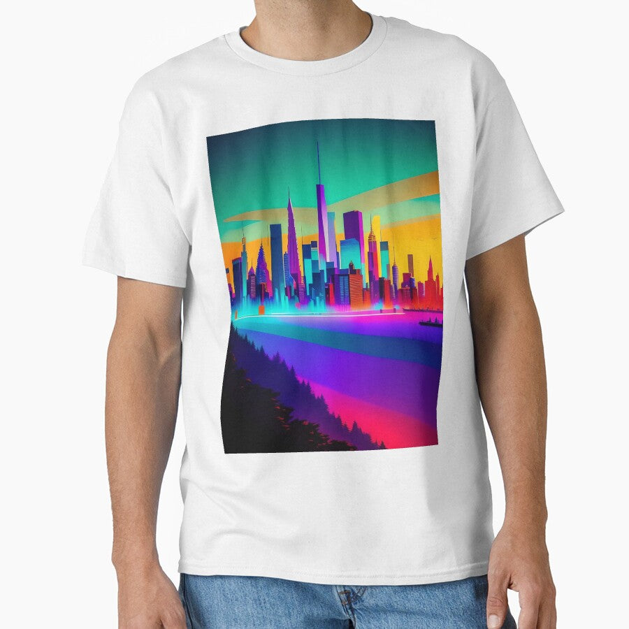 Bold Neon Skyline Abstract Art by Esterlane T-Shirts, Hoodie, Sweatshirt | BlankRebels.com (Image 1)
