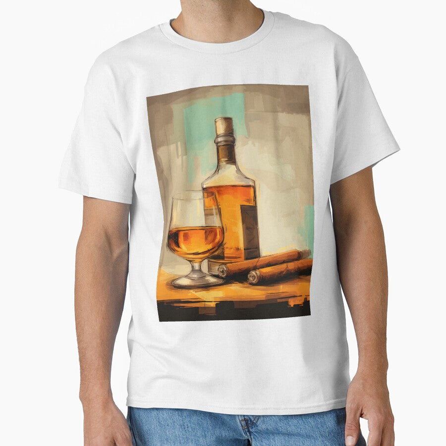 Abstract Whiskey Elegance - Cigar, Graffiti, and the Golden Blues by OlfactoART Studio T-Shirts, Hoodie, Sweatshirt (Image 1)