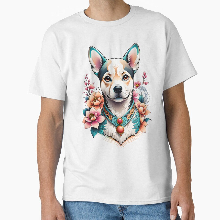 A cute dog with beautiful flowers in Chinese style by DADA635