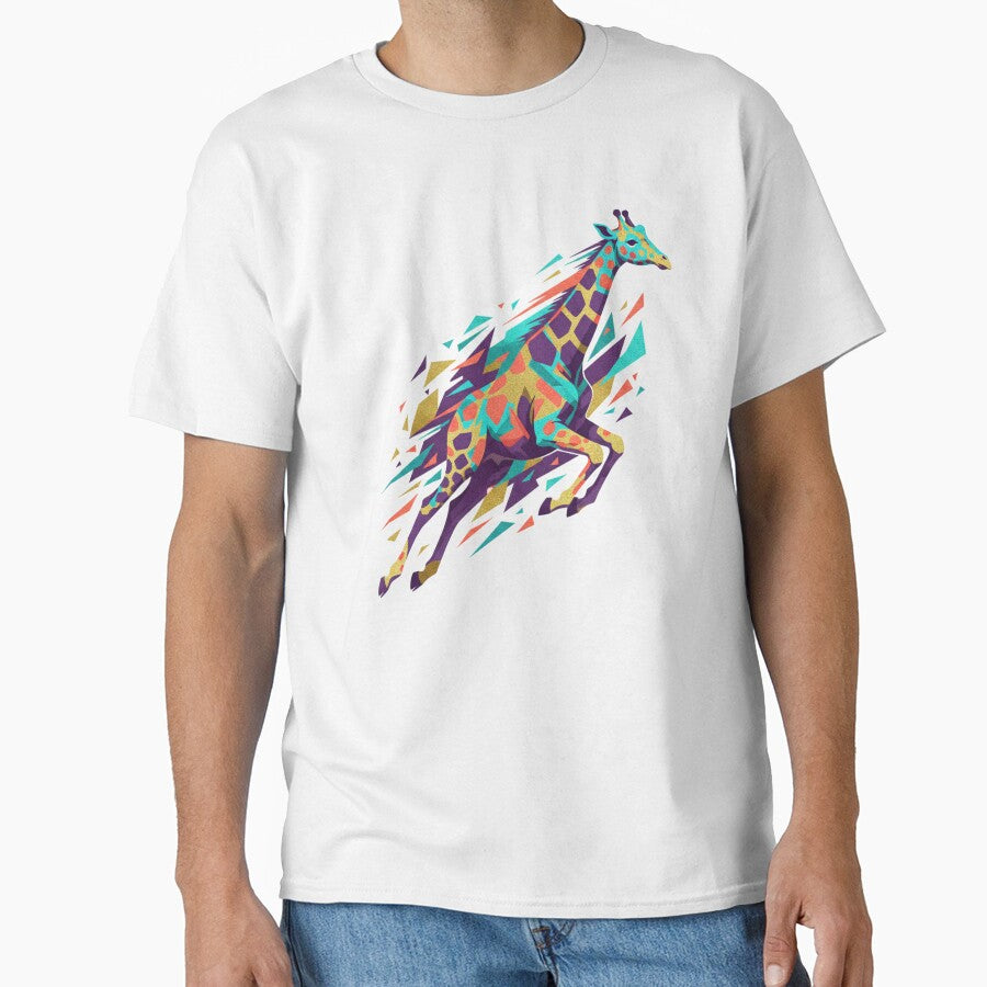 Running Giraffe Geometric Art  Speed and Freedom  Wildlife Wall Art by SavannaStrikes T-Shirts, Hoodie, Sweatshirt (Image 1)