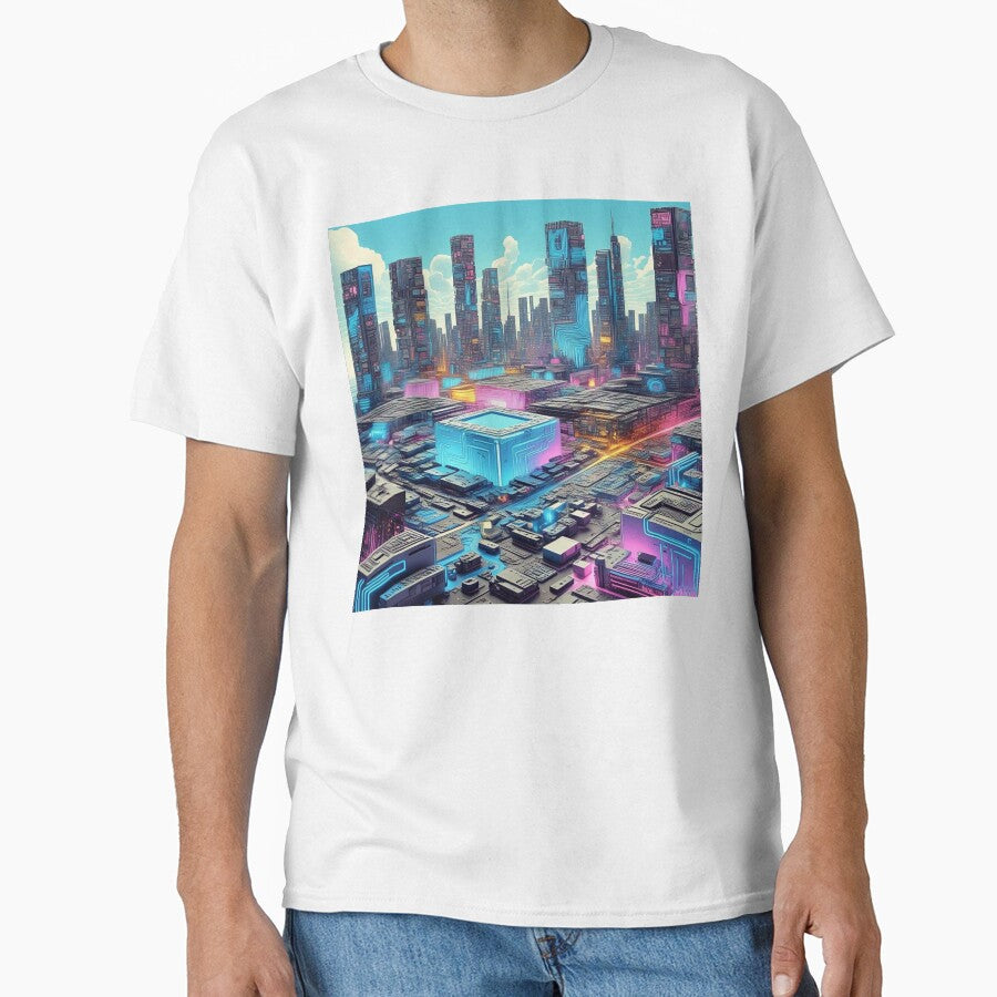 Futuristic Neon Cityscape Digital Art Print by Esterlane T-Shirts, Hoodie, Sweatshirt | BlankRebels.com (Image 1)
