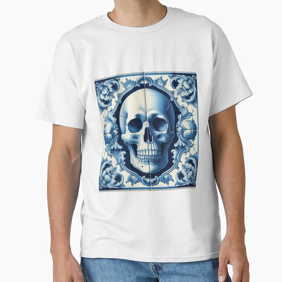 Delft Tile With Skull No.3 by ArtNook777 T-Shirts, Hoodie, Sweatshirt | BlankRebels.com (Image 1)