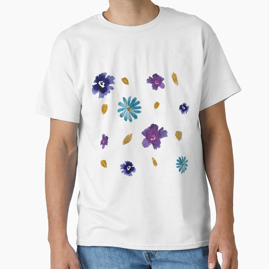 Violet daisy flower peony petal pattern watercolor by Yana Mustafina | Boho Soulful Designs T-Shirts, Hoodie,... (Image 1)