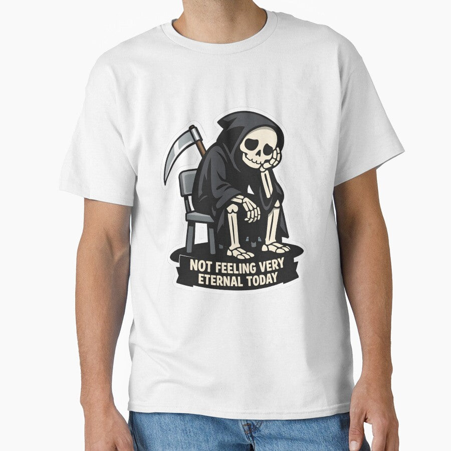 Tired Grim Reaper Sticker – Not Feeling Very Eternal Today – Dark Humor Skeleton Meme by Ayarachi