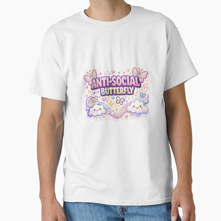 Anti Social Butterfly Cute Y2K Sticker Introvert Aesthetic Design by MrDev T-Shirts, Hoodie, Sweatshirt (Image 1)