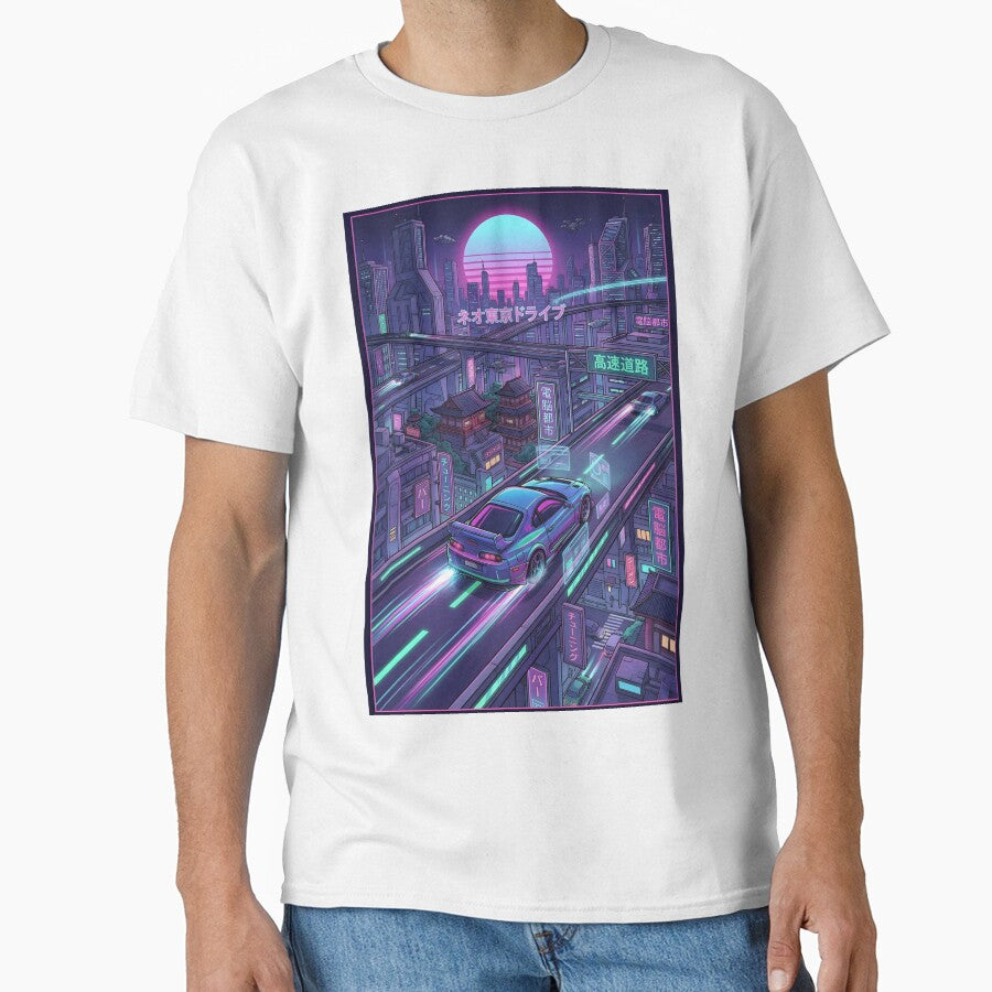 Neon Highway JDM Cruiser - Cyberpunk Retro Anime Car by peach1821 T-Shirts, Hoodie, Sweatshirt | BlankRebels.com (Image 1)