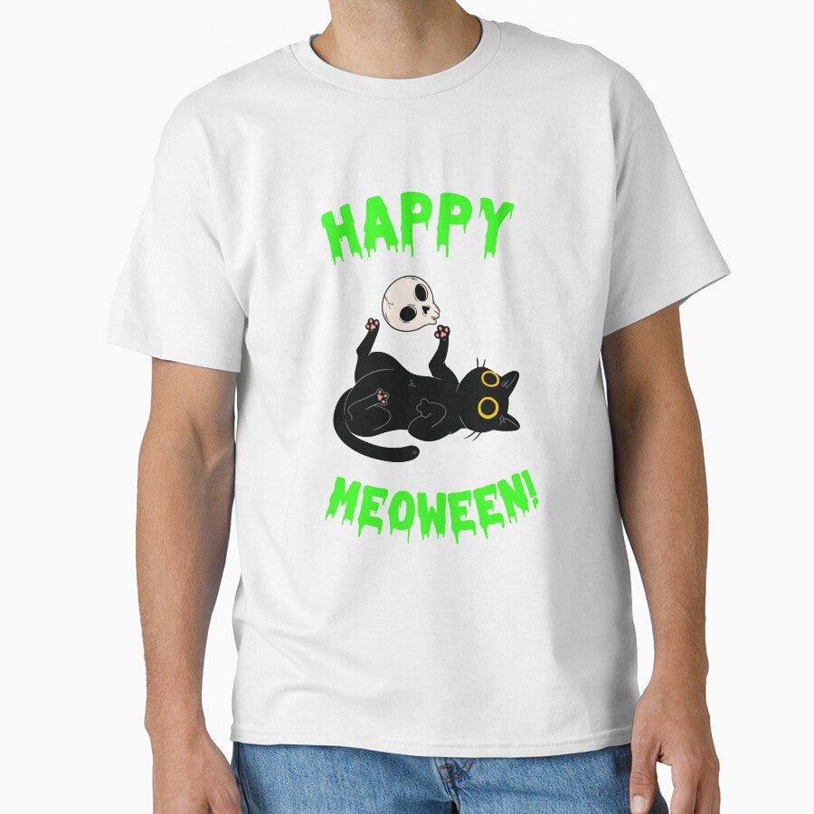Happy Meoween! Black Cat with a Skull| Happy Halloween 2022 by Artventurous T-Shirts, Hoodie, Sweatshirt (Image 1)