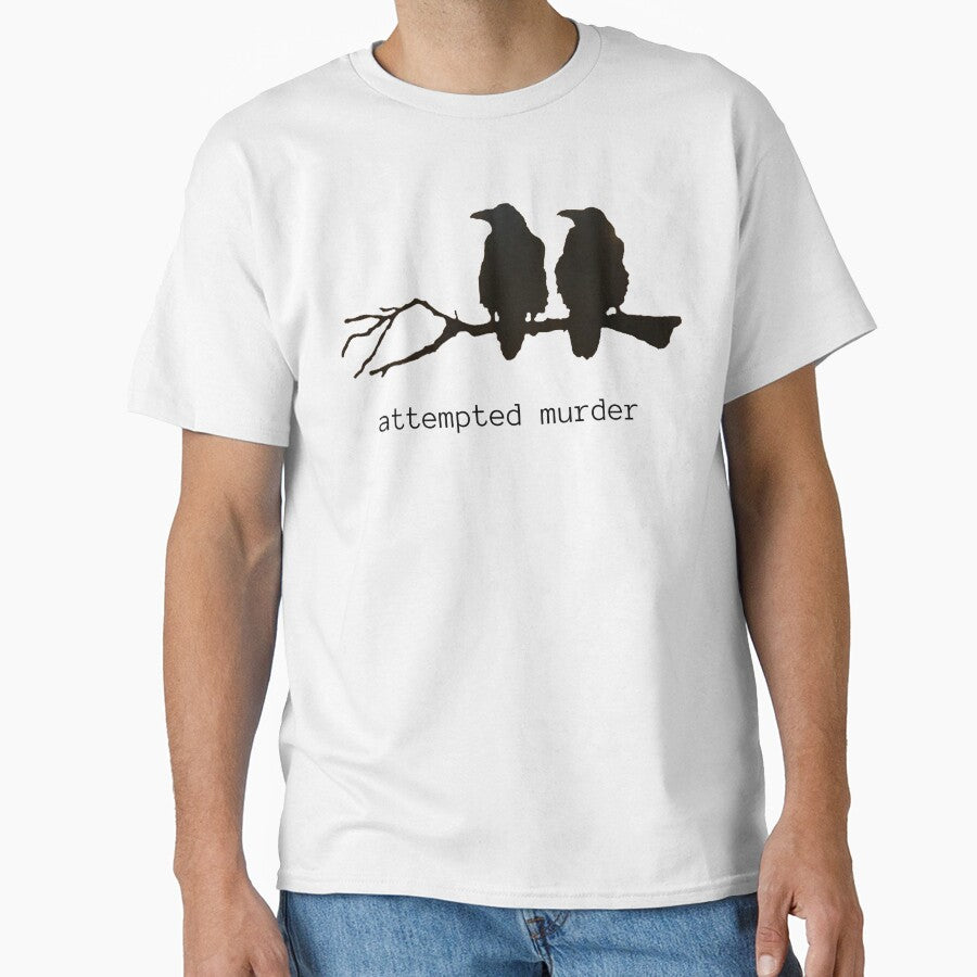 Attempted Murder Funny Crow Bird T-shirt (black text) by BirdWorksRI Hoodie, Sweatshirt | BlankRebels.com (Image 1)