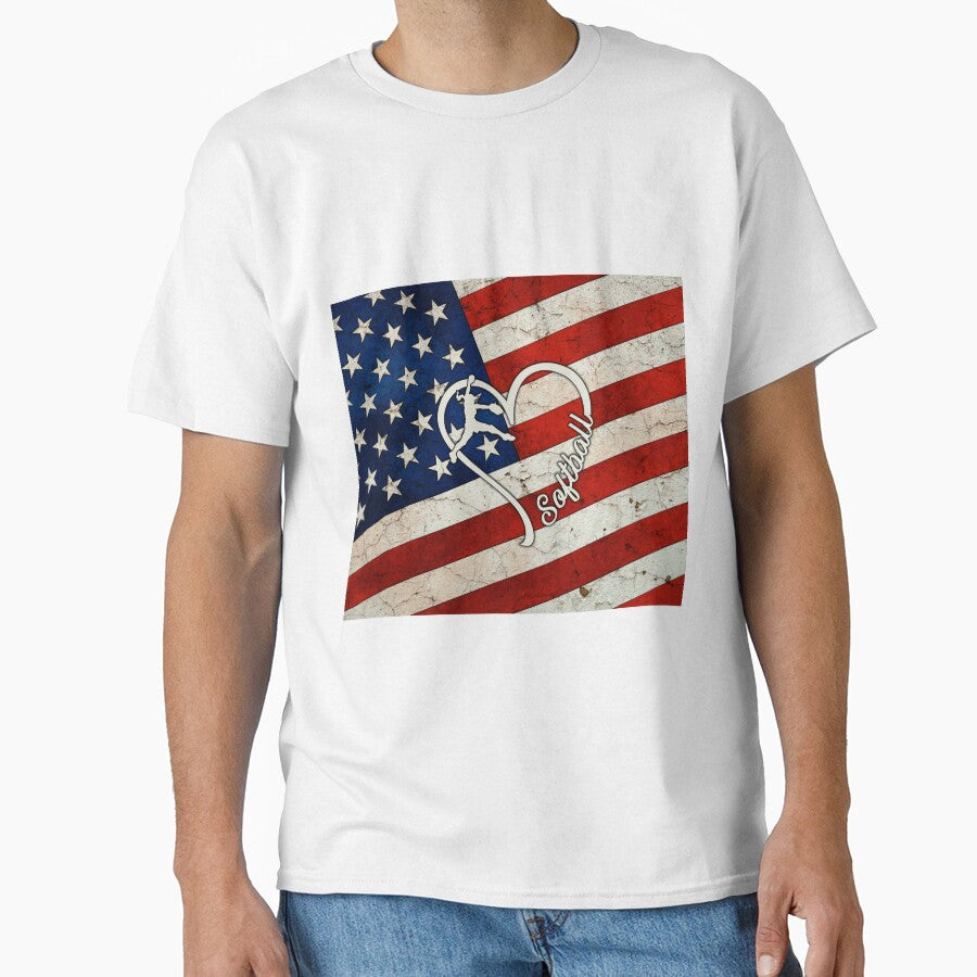 Softball Love Heart American Flag by LittleShop79 T-Shirts, Hoodie, Sweatshirt | BlankRebels.com (Image 1)