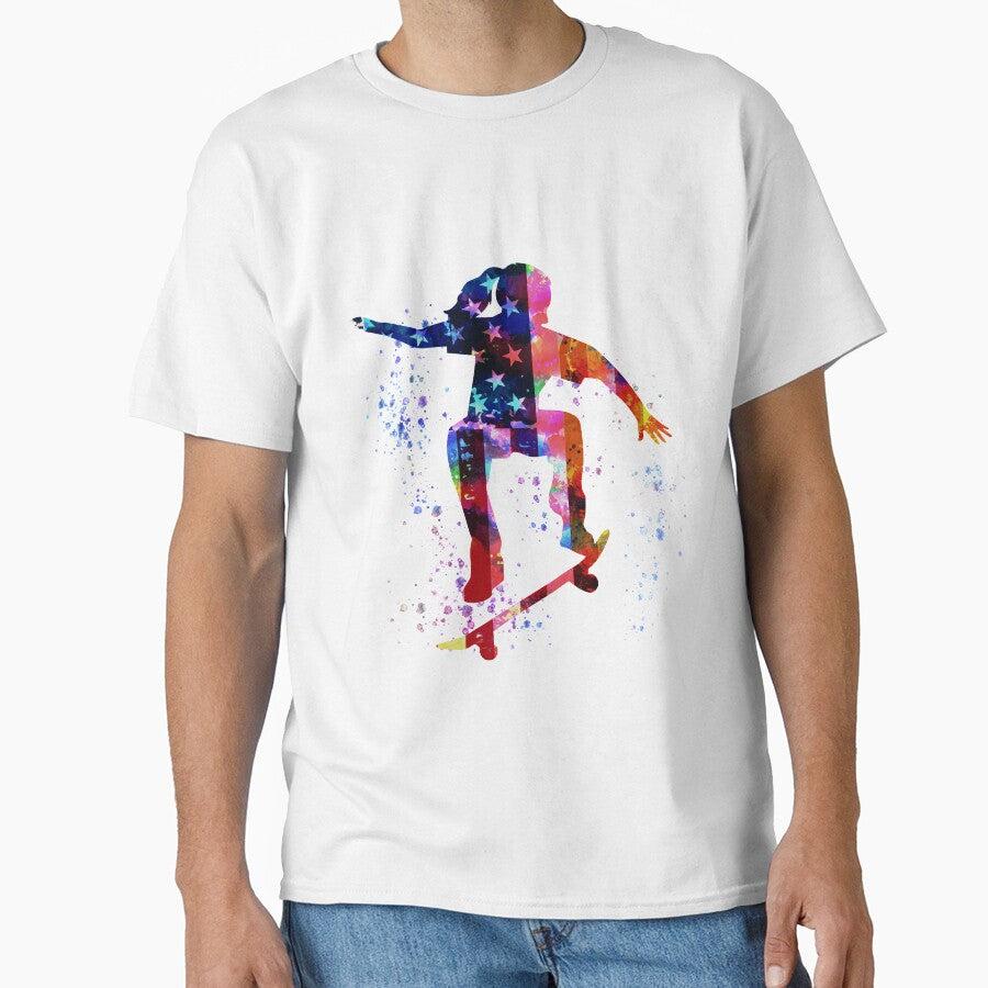 Skateboarding watercolor - USA flag by HauckClothing T-Shirts, Hoodie, Sweatshirt | BlankRebels.com (Image 1)
