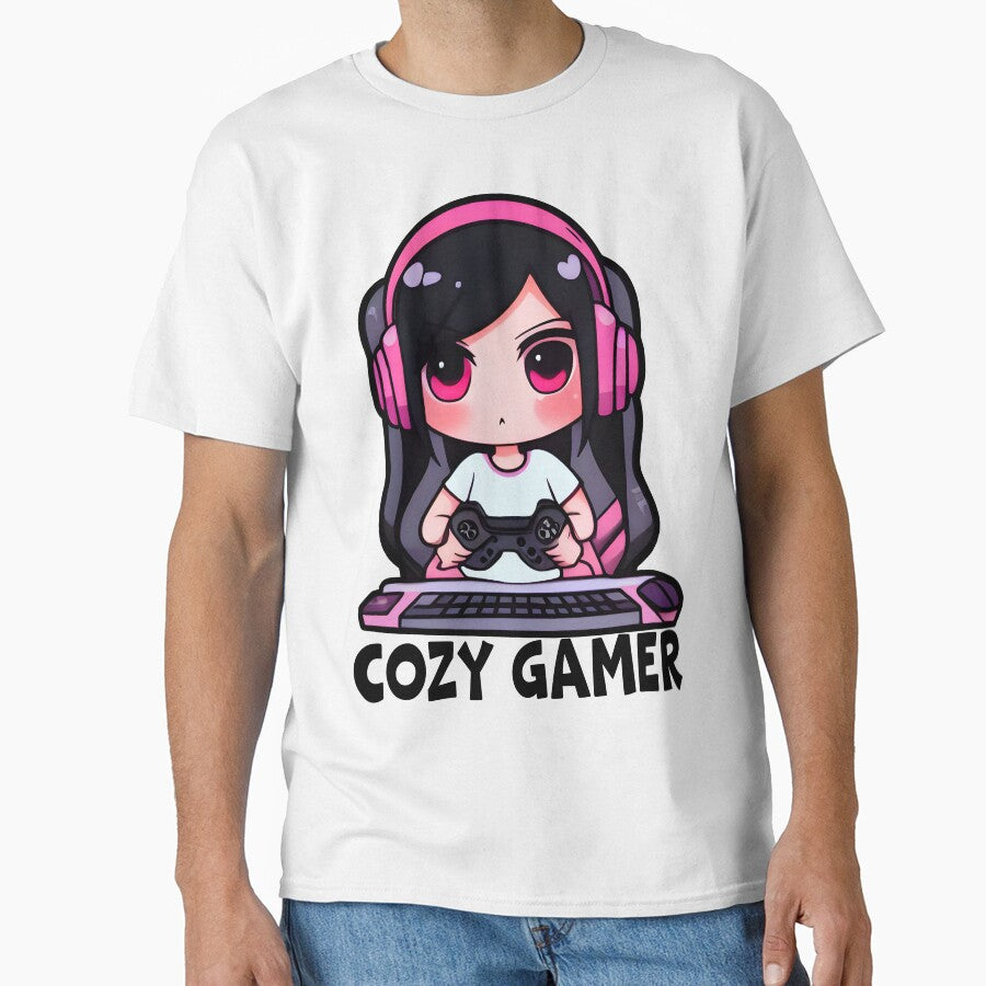 Cozy Gamer, White Color, Cool Kawaii Design, Video Games, Gamer Girl by Porcupine Tees ⭐⭐⭐⭐⭐