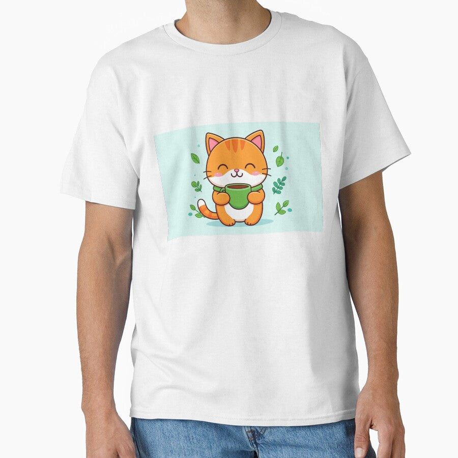 Herbal Hug: Cozy Cat with Green Tea Vibes by sakharumoowan08 T-Shirts, Hoodie, Sweatshirt | BlankRebels.com (Image 1)