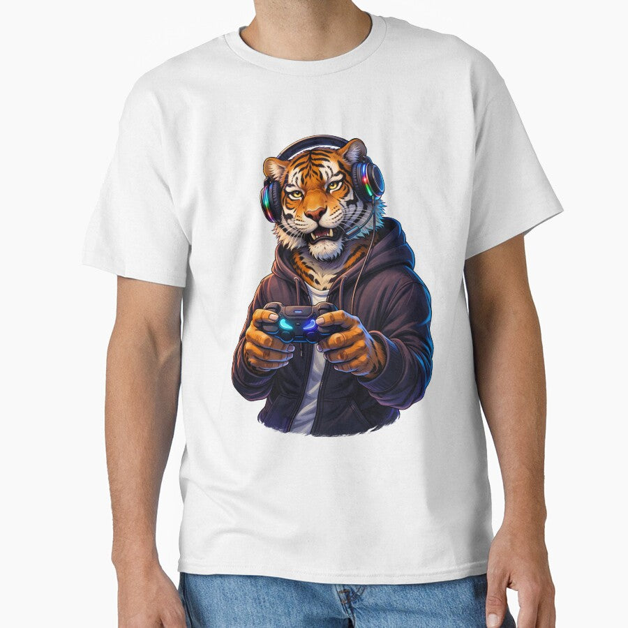 Gamer Tiger with Controller – Neon Late Night Gaming Lifestyle Animal Art by ColorSplash123 T-Shirts, Hoodie,... (Image 1)