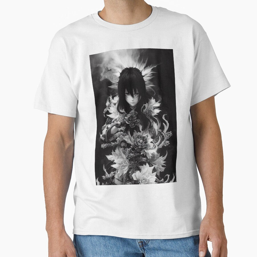 Black and white anime flower maiden by Karmanto