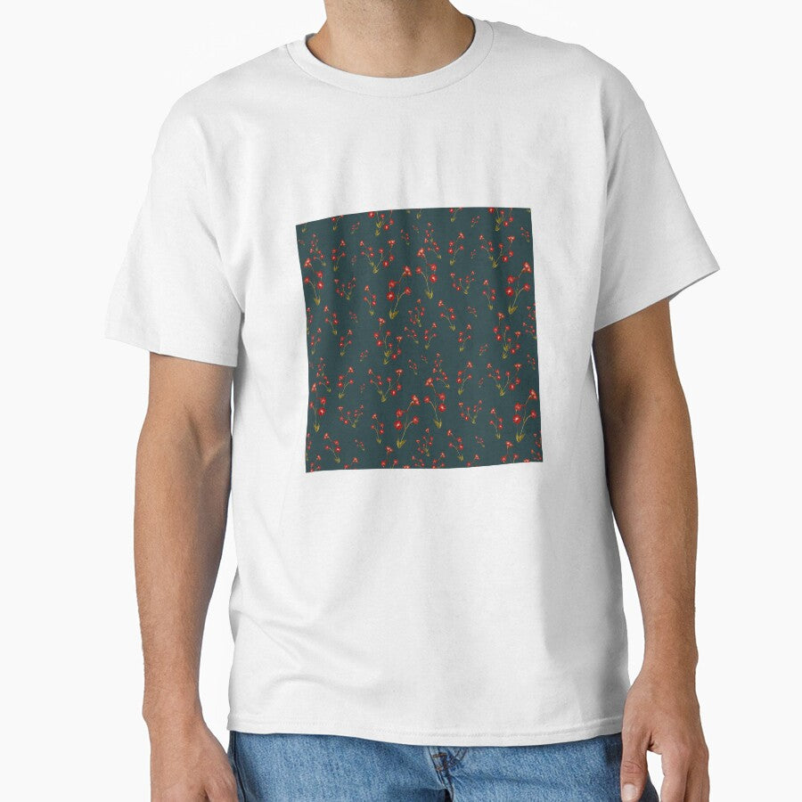Flower red pattern a cute watercolor illustration turquoise by Yana Mustafina | Boho Soulful Designs T-Shirts,... (Image 1)