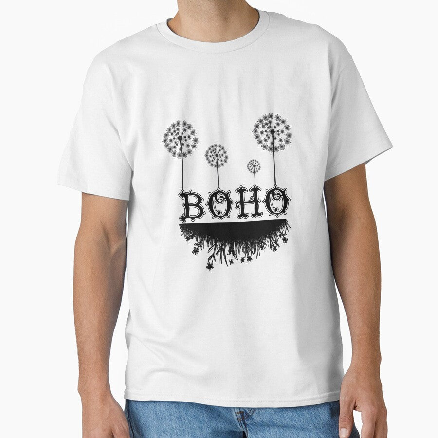 Boho Dandelion and Grass Typography T-Shirt by GorinART