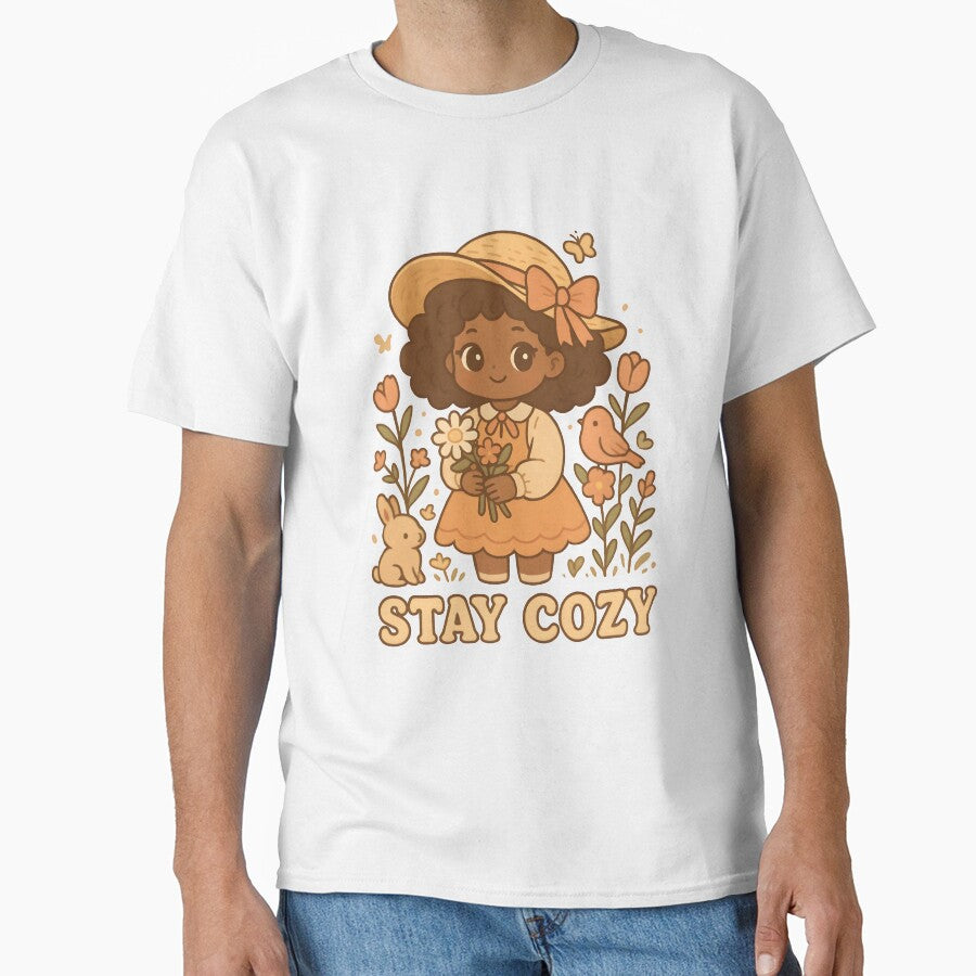 Stay Cozy – Cottagecore Kawaii Girl with Flowers & Animals by OsasChild T-Shirts, Hoodie, Sweatshirt (Image 1)