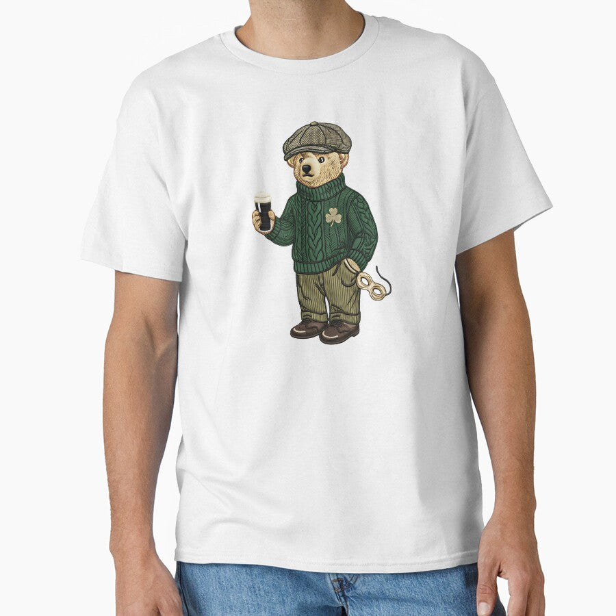 Vintage Irish Bear Shamrock Classic T-Shirt – Retro St Patrick Lucky Pub Aesthetic by ObsidPyth-Arts Hoodie,... (Image 1)