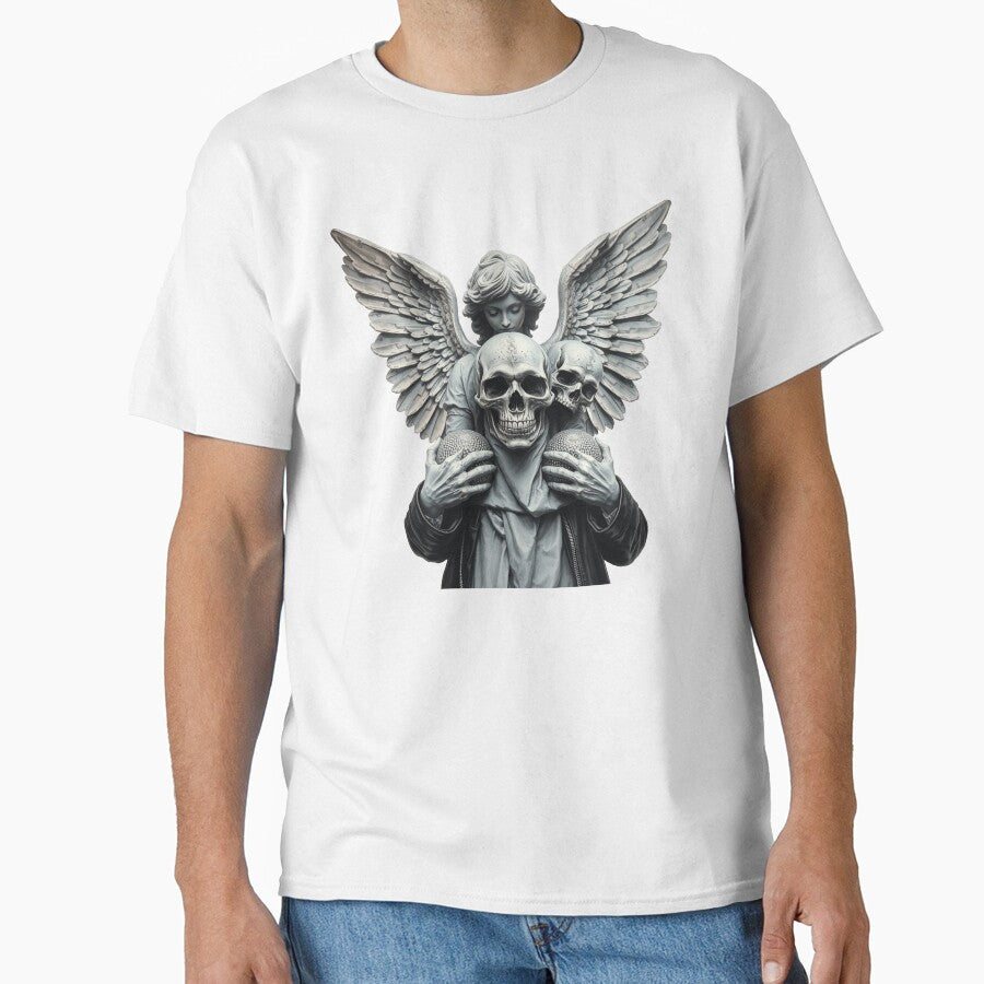 Fallen angel statue holding a diamond fashion skull grey silver by TaliaShin T-Shirts, Hoodie, Sweatshirt (Image 1)