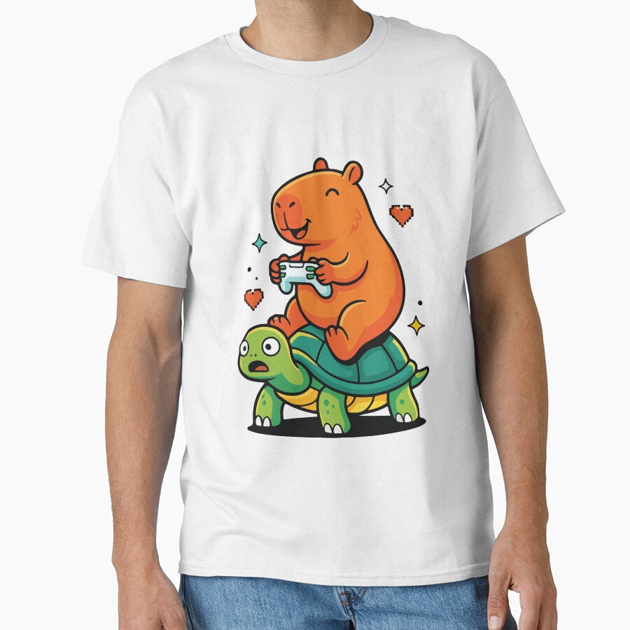 Cute Capybara Gamer Riding Turtle Funny Kawaii Design by kiralynstration T-Shirts, Hoodie, Sweatshirt (Image 1)