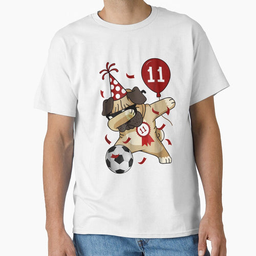 11th Birthday Party Dabbing Dog Pug Soccer 11 Year Old by ChristoLewis