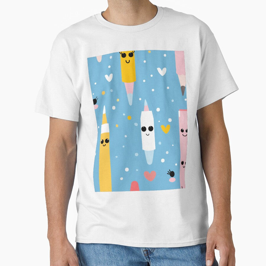 Bluetiful Buddies: Kawaii Pencils on a Happy Blue! by Tincanninja T-Shirts, Hoodie, Sweatshirt | BlankRebels.com (Image 1)