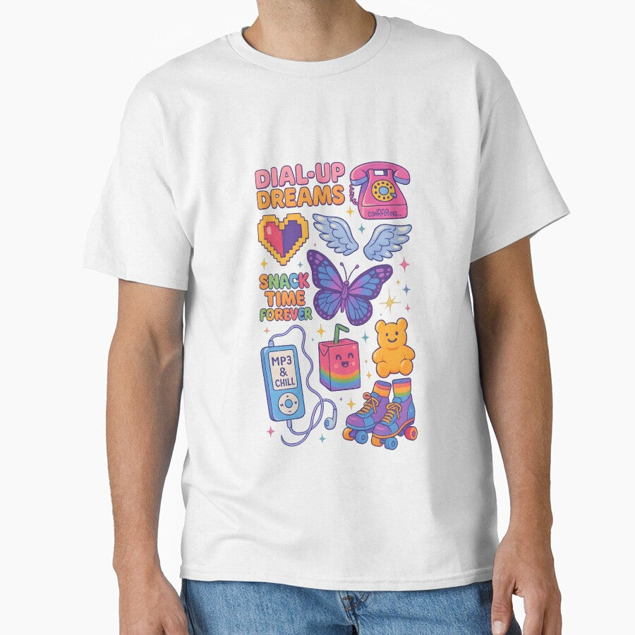 Y2K Aesthetic Kidcore T-Shirt – Retro 2000s Graphic Tee with Pixel Art, Cute Butterfly, Roller Skates & Pastel... (Image 1)