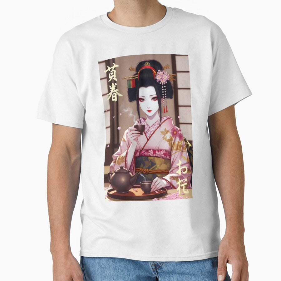Traditional Japanese Tea Ceremony Geisha with Sakura Blossoms by SplashTastic T-Shirts, Hoodie, Sweatshirt (Image 1)