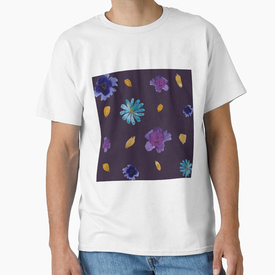 Viola daisy peony petal violet pattern watercolor by Yana Mustafina | Boho Soulful Designs T-Shirts, Hoodie,... (Image 1)