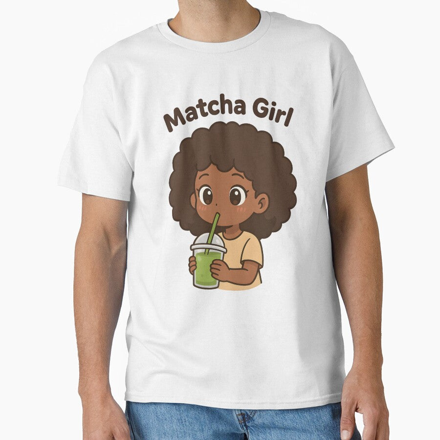 Matcha Girl – Kawaii Afro Anime Girl Drinking Matcha | Cute Kawaii Aesthetic by OsasChild T-Shirts, Hoodie,... (Image 1)